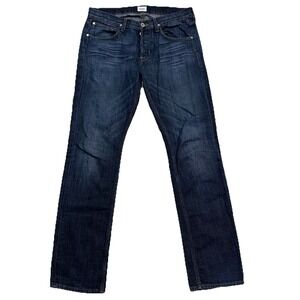 Hudson Byron Straight Button Fly Jeans Mens 33 (34x33) Blue Denim Classic Fit